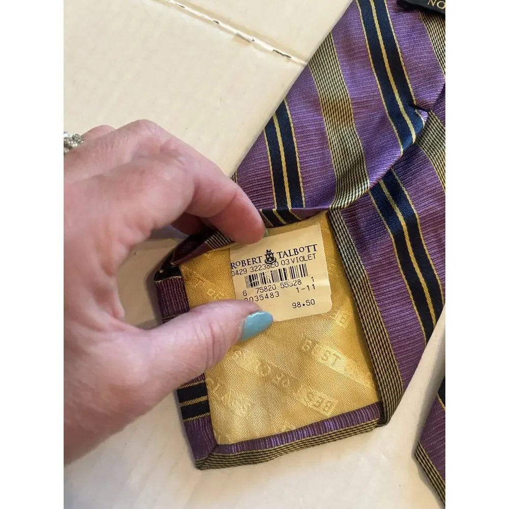 Robert Talbott Tie Mens‎ Purple Silk Striped Handsewn USA Classic Vintage